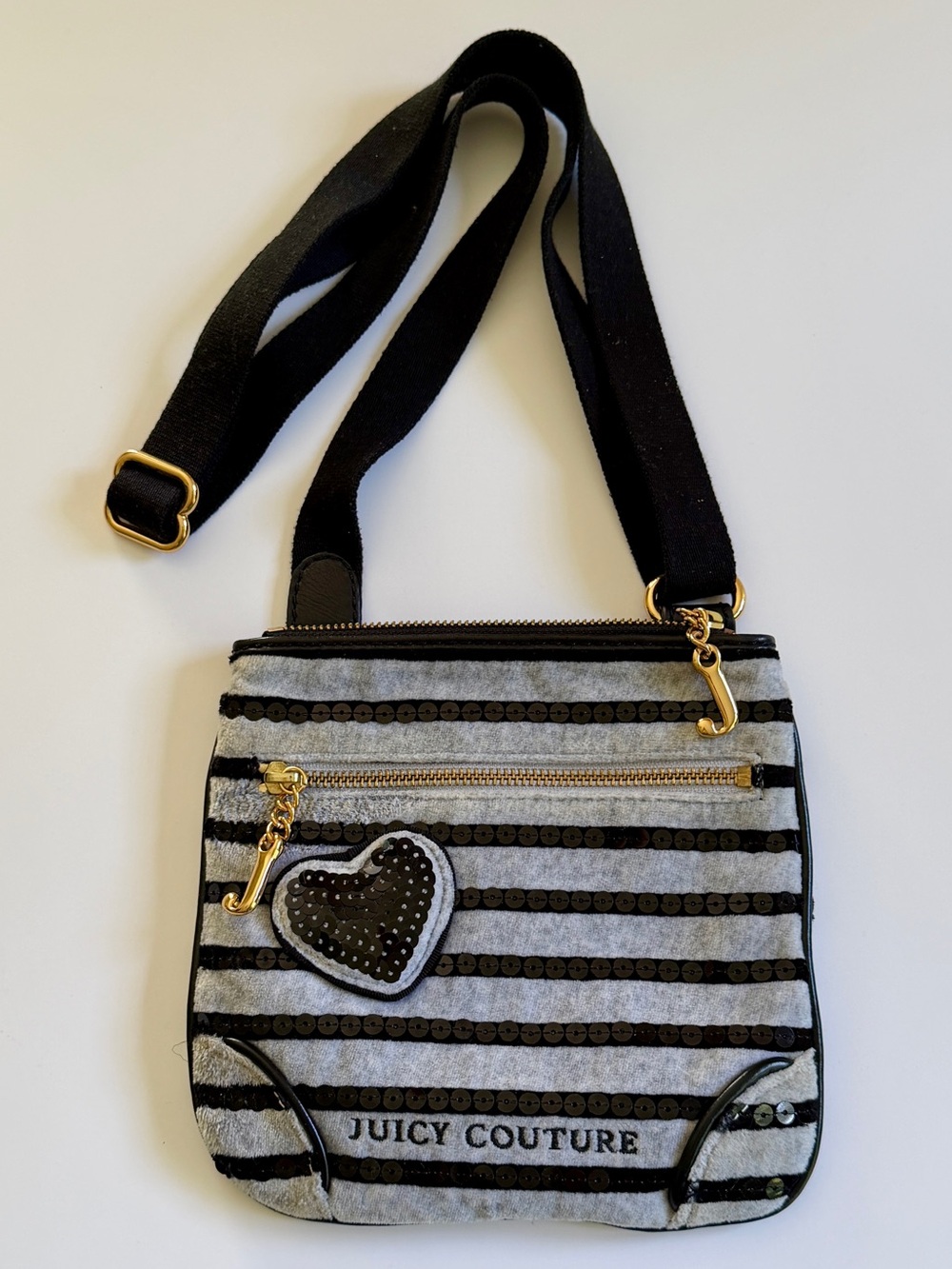 Juicy Couture Striped Sequin Heart Crossbody Bag
